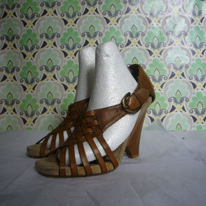 Sam Edelman Tan Wedge Stappy Leather Sandal 5 M